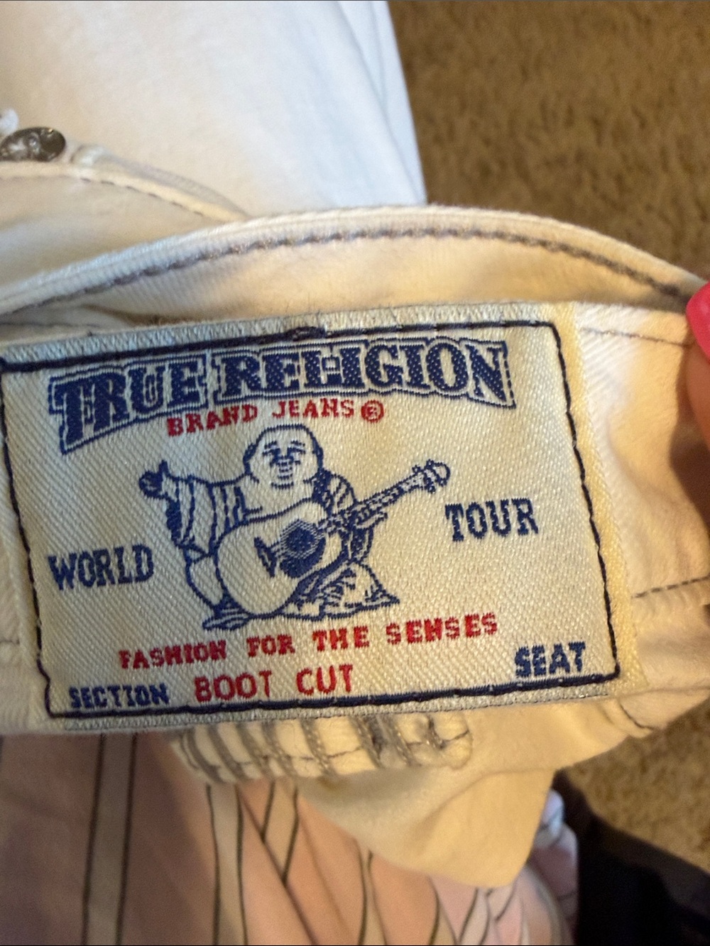 True Religion White Flare Jeans with Branded Pocket Detail - Picture 3 of 4